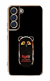 Eiroo Samsung Galaxy S22 Plus 5G Baby Panda Standl Siyah Silikon Klf