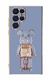 Eiroo Samsung Galaxy S22 Ultra 5G Candy Bear Standl Mavi Silikon Klf