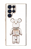 Eiroo Samsung Galaxy S22 Ultra 5G Candy Bear Standl Beyaz Silikon Klf