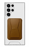 Eiroo Samsung Galaxy S22 Ultra 5G Kahverengi Kartlıklı Standlı Ultra Koruma Kılıf
