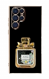Eiroo Samsung Galaxy S22 Ultra Taşlı Parfüm Standlı Siyah Silikon Kılıf