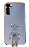 Eiroo Samsung Galaxy S23 Baby Bear Standlı Mavi Silikon Kılıf