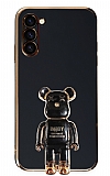 Eiroo Samsung Galaxy S23 Baby Bear Standlı Siyah Silikon Kılıf