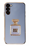 Eiroo Samsung Galaxy S23 Aynalı Parfüm Standlı Mavi Silikon Kılıf