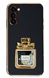 Eiroo Samsung Galaxy S23 Taşlı Parfüm Standlı Siyah Silikon Kılıf