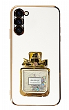 Eiroo Samsung Galaxy S23 Taşlı Parfüm Standlı Beyaz Silikon Kılıf