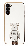Eiroo Samsung Galaxy S23 Plus Baby Bear Standlı Beyaz Silikon Kılıf