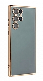 Eiroo Samsung Galaxy S23 Ultra Kamera Korumalı Gold Kenarlı Şeffaf Silikon Kılıf
