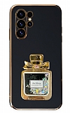 Eiroo Samsung Galaxy S23 Ultra Taşlı Parfüm Standlı Siyah Silikon Kılıf