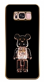Eiroo Samsung Galaxy S8 Plus Candy Bear Standlı Kamera Korumalı Siyah Silikon Kılıf