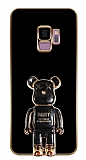 Eiroo Samsung Galaxy S9 Baby Bear Standlı Siyah Silikon Kılıf