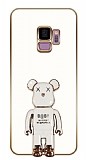 Eiroo Samsung Galaxy S9 Baby Bear Standlı Beyaz Silikon Kılıf