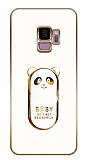 Eiroo Samsung Galaxy S9 Baby Panda Standlı Beyaz Silikon Kılıf