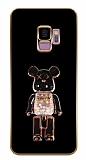 Eiroo Samsung Galaxy S9 Candy Bear Standlı Kamera Korumalı Siyah Silikon Kılıf