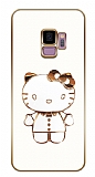 Eiroo Samsung Galaxy S9 Kitty Standlı Kamera Korumalı Beyaz Silikon Kılıf