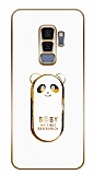 Eiroo Samsung Galaxy S9 Plus Baby Pands Standlı Beyaz Silikon Kılıf