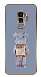 Eiroo Samsung Galaxy S9 Plus Candy Bear Standlı Kamera Korumalı Mavi Silikon Kılıf