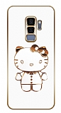 Eiroo Samsung Galaxy S9 Plus Kitty Standlı Kamera Korumalı Beyaz Silikon Kılıf