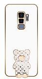 Eiroo Samsung Galaxy S9 Plus Sevimli Ayıcık Standlı Beyaz Silikon Kılıf