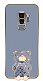 Eiroo Samsung Galaxy S9 Plus Sevimli Ayıcık Standlı Mavi Silikon Kılıf