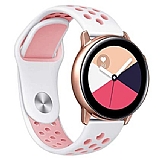 Eiroo Samsung Galaxy Watch Active 2 Silikon Spor Beyaz-Pembe Kordon (44 mm)