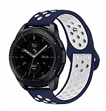Eiroo Samsung Galaxy Watch Silikon Spor Lacivert-Beyaz Kordon (46 mm)
