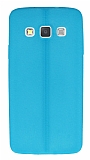 Samsung Galaxy A3 Deri Desenli Ultra İnce Mavi Silikon Kılıf