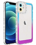 Eiroo Shimmer iPhone 12 Kamera Korumal Mavi-Mor Silikon Klf