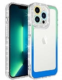 Eiroo Shimmer iPhone 12 Pro Kamera Korumal Yeil-Mavi Silikon Klf
