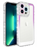 Eiroo Shimmer iPhone 12 Pro Max Kamera Korumal Mor-Beyaz Silikon Klf
