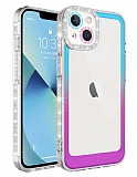 Eiroo Shimmer iPhone 13 Kamera Korumal Mavi-Mor Silikon Klf