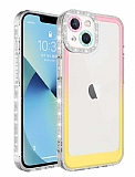 Eiroo Shimmer iPhone 13 Kamera Korumalı Pembe-Sarı Silikon Kılıf