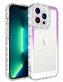 Eiroo Shimmer iPhone 13 Pro Kamera Korumal Mor-Beyaz Silikon Klf