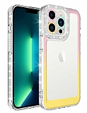 Eiroo Shimmer iPhone 13 Pro Max Kamera Korumalı Pembe-Sarı Silikon Kılıf