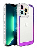 Eiroo Shimmer iPhone 13 Pro Max Kamera Korumalı Mor-Pembe Silikon Kılıf