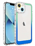 Eiroo Shimmer iPhone 14 Kamera Korumal Yeil-Mavi Silikon Klf