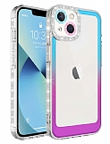 Eiroo Shimmer iPhone 14 Kamera Korumal Mavi-Mor Silikon Klf