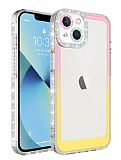 Eiroo Shimmer iPhone 14 Plus Kamera Korumalı Pembe-Sarı Silikon Kılıf