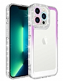 Eiroo Shimmer iPhone 14 Pro Kamera Korumal Mor-Beyaz Silikon Klf