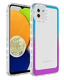 Eiroo Shimmer Samsung Galaxy A03 Kamera Korumal Mavi-Mor Silikon Klf