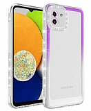Eiroo Shimmer Samsung Galaxy A03 Kamera Korumal Mor-Beyaz Silikon Klf