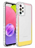 Eiroo Shimmer Samsung Galaxy A32 4G Kamera Korumalı Pembe-Sarı Silikon Kılıf