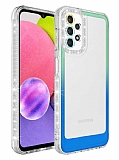 Eiroo Shimmer Samsung Galaxy A52 / A52 5G Kamera Korumal Yeil-Mavi Silikon Klf