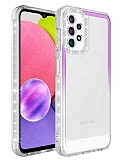 Eiroo Shimmer Samsung Galaxy A52 / A52 5G Kamera Korumal Mor-Beyaz Silikon Klf