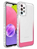 Eiroo Shimmer Samsung Galaxy A52 / A52 5G Kamera Korumal Beyaz-Pembe Silikon Klf