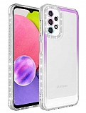 Eiroo Shimmer Samsung Galaxy A73 Kamera Korumal Mor-Beyaz Silikon Klf