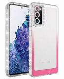 Eiroo Shimmer Samsung Galaxy S20 FE Kamera Korumalı Beyaz-Pembe Silikon Kılıf