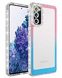 Eiroo Shimmer Samsung Galaxy S20 FE Kamera Korumalı Pembe-Mavi Silikon Kılıf