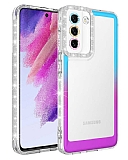 Eiroo Shimmer Samsung Galaxy S21 Kamera Korumalı Mavi-Mor Silikon Kılıf