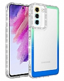 Eiroo Shimmer Samsung Galaxy S21 Kamera Korumalı Yeşil-Mavi Silikon Kılıf